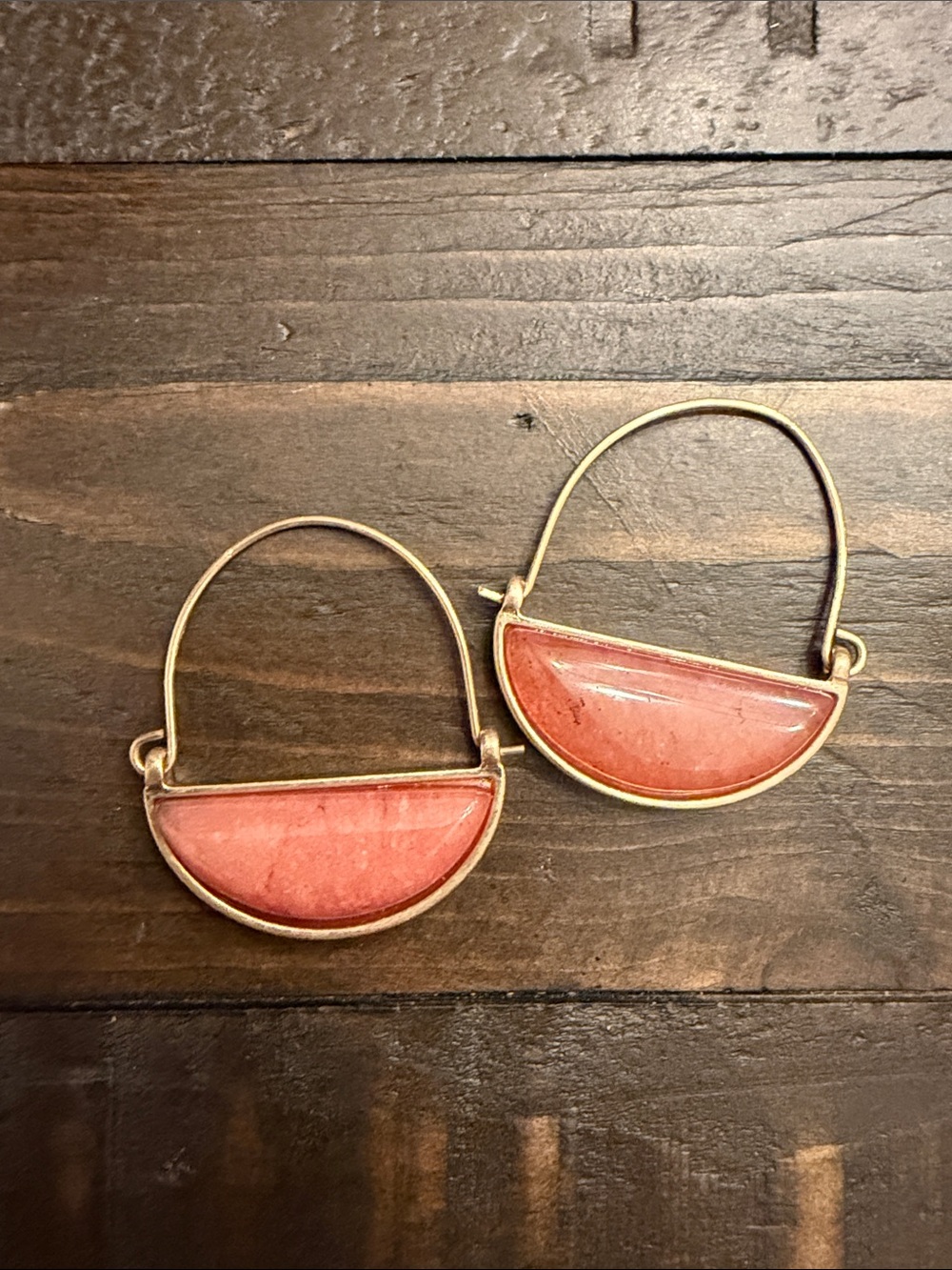 Gold-Tone Pink Half-Moon Hoop Earrings